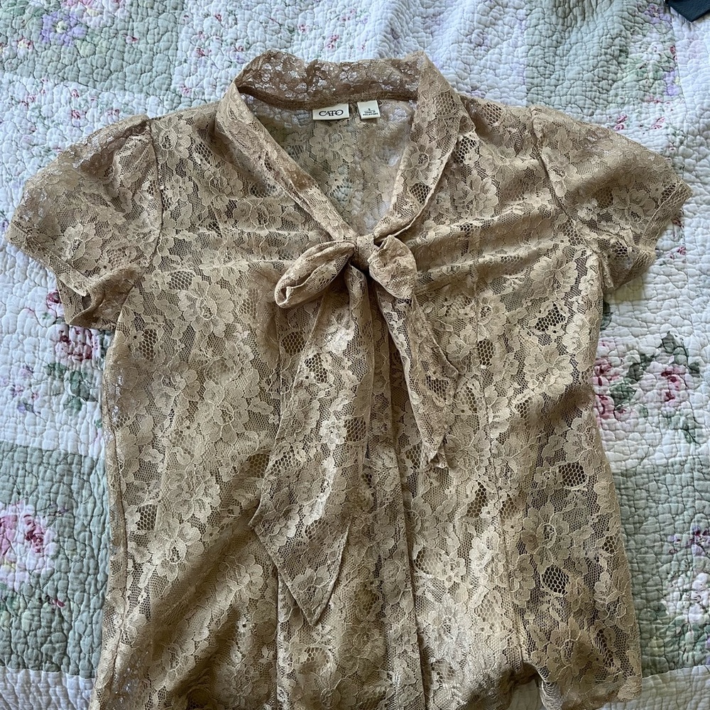 Cato Lace Tie-Neck Blouse